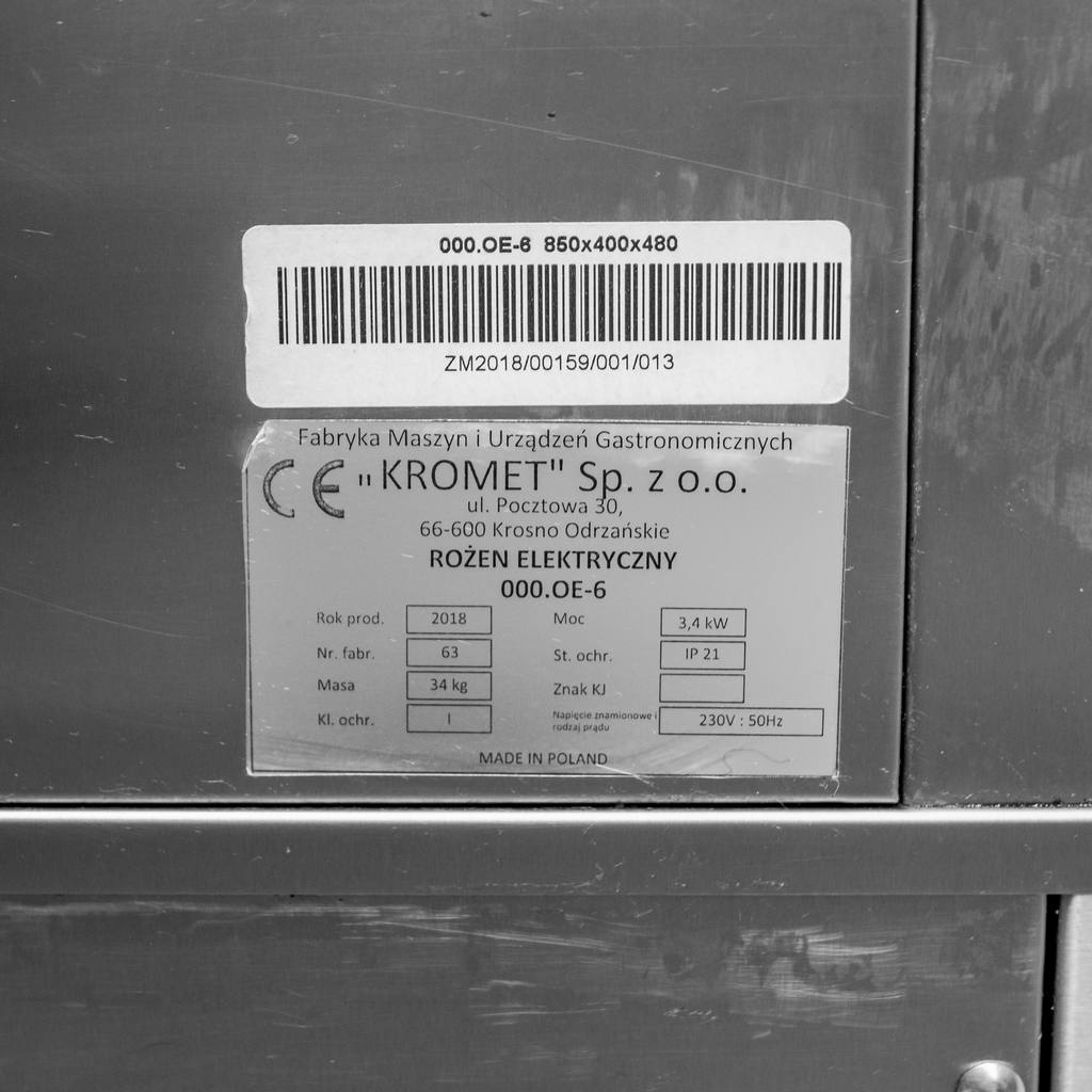 Tabliczka znamionowa rożna elektrycznego Kromet