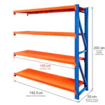 Zdjęcie produktu: Regał metalowy magazynowy 4-półkowy Mega-M FORTIS LIGHT H-200 cm L-192.5 cm G-50 cm moduł dostawny