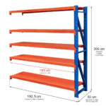 Zdjęcie produktu: Regał metalowy magazynowy 5-półkowy Mega-M FORTIS LIGHT H-200 cm L-192.5 cm G-50 cm moduł dostawny