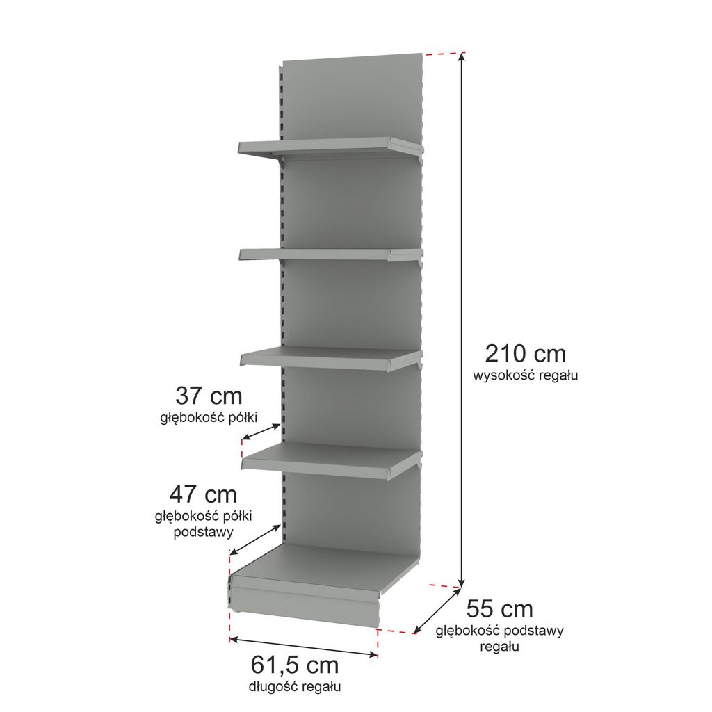 Regał sklepowy MAGO przyścienny H-210 cm L-61.5 cm moduł dostawny jasny szary