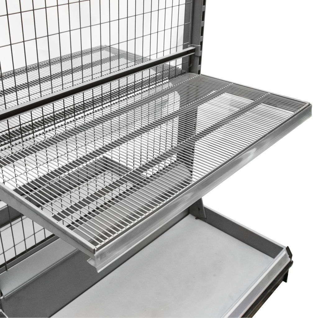 Regał sklepowy WIRE-C dwustronny H-183 cm L-103.5 cm 4-półki tył kratowany moduł bazowy