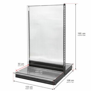 Zdjęcie produktu: Regał sklepowy WANZL dwustronny H-195 cm L-103 cm bez półek tył poliwęglan moduł dostawny