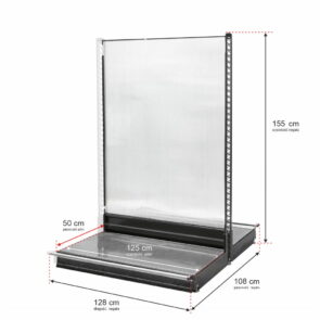 Zdjęcie produktu: Regał sklepowy WANZL dwustronny H-155 cm L-128 cm bez półek tył poliwęglan moduł dostawny