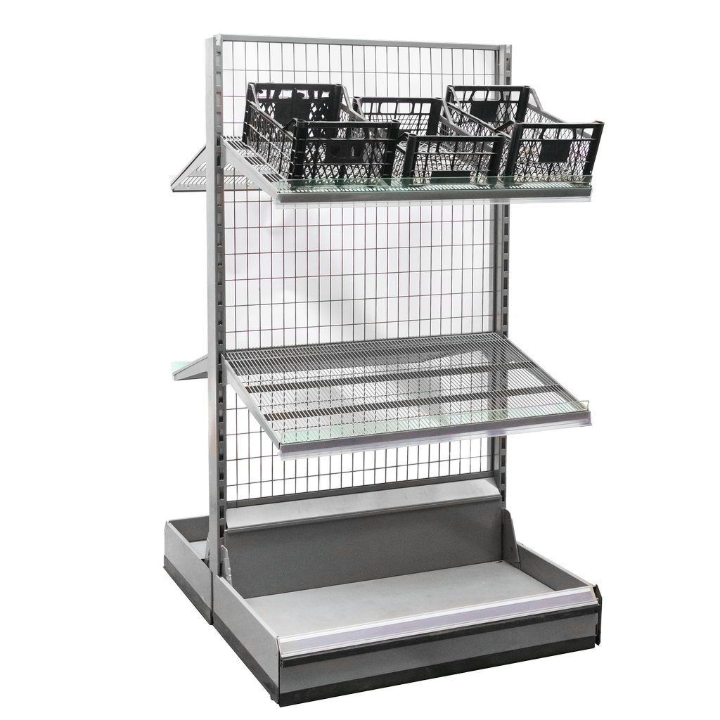 Regał sklepowy WIRE-C dwustronny H-183 cm L-103.5 cm 4-półki tył kratowany moduł bazowy