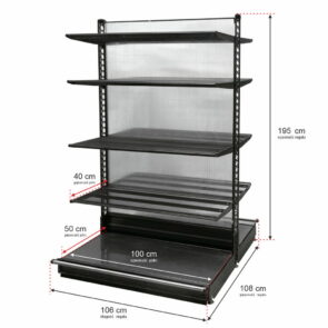 Zdjęcie produktu: Regał sklepowy WANZL dwustronny H-195 cm L-106 cm 8-półek tył poliwęglan moduł bazowy