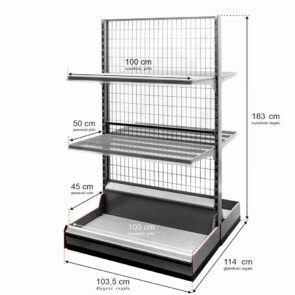 Zdjęcie produktu: Regał sklepowy WIRE-C dwustronny H-183 cm L-103.5 cm 4-półki tył kratowany moduł bazowy