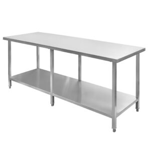 Zdjęcie produktu: Stół gastronomiczny ze stali nierdzewnej centralny z półką i 6 nogami Mega-M 200x80x85 cm