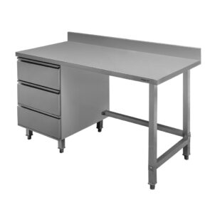 Zdjęcie produktu: Stół gastronomiczny ze stali nierdzewnej przyścienny z blokiem szuflad po lewej stronie Mega-M 120x60x85 cm