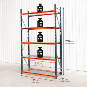 Regał magazynowy 5-półkowy MECALUX M7 H-250 cm L-150 cm G-50 cm moduł bazowy