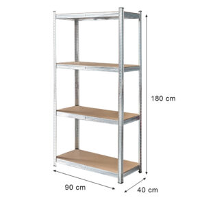 Zdjęcie produktu: Regał magazynowy Mega-M BASIC H-180 cm L-90 cm G-40 cm 4 półki z MDF 4 mm 175 kg ocynk