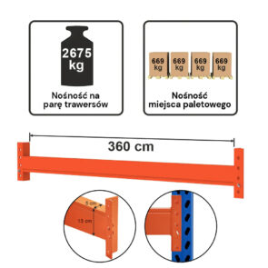 Zdjęcie produktu: Trawers MAGO HX L-360 cm 13×5 cm nośność na parę trawersów 2675 kg (5C130) pomarańczowy