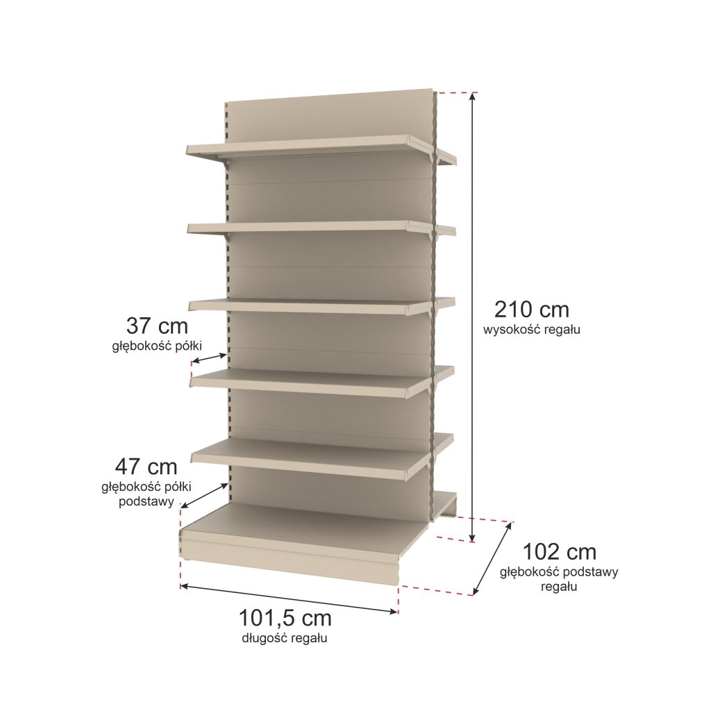 Regał sklepowy MAGO gondola H-210 cm L-101.5 cm moduł dostawny kremowy-MPP000713 wymiarowanie