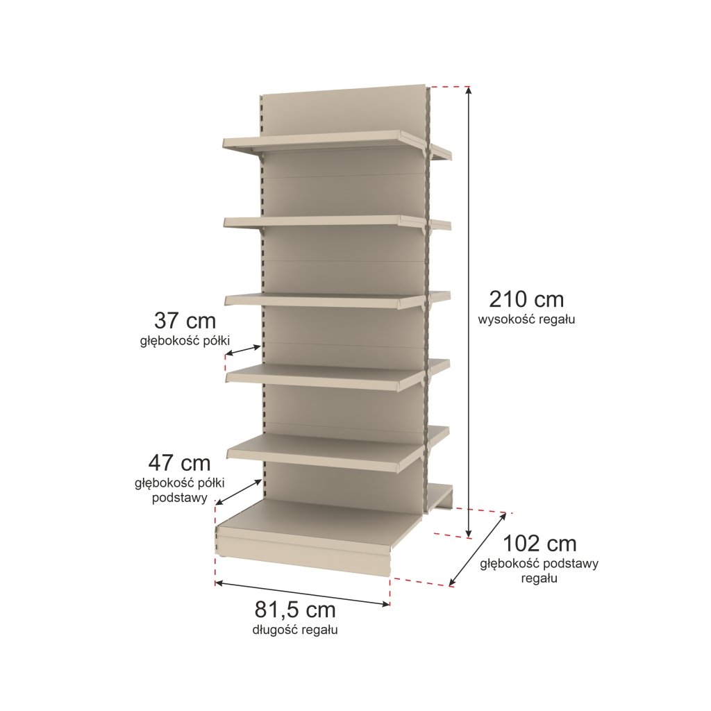 Regał sklepowy MAGO gondola H-210 cm L-81.5 cm moduł dostawny kremowy-MPP000737-wymiarowanie