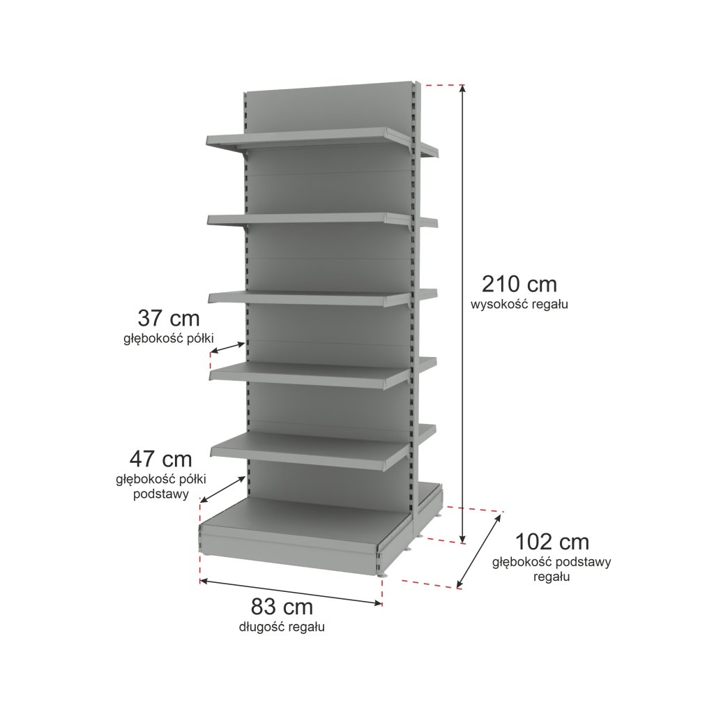 Regał sklepowy MAGO gondola H-210 cm L-83 cm moduł bazowy jasny-szary-MPP000739