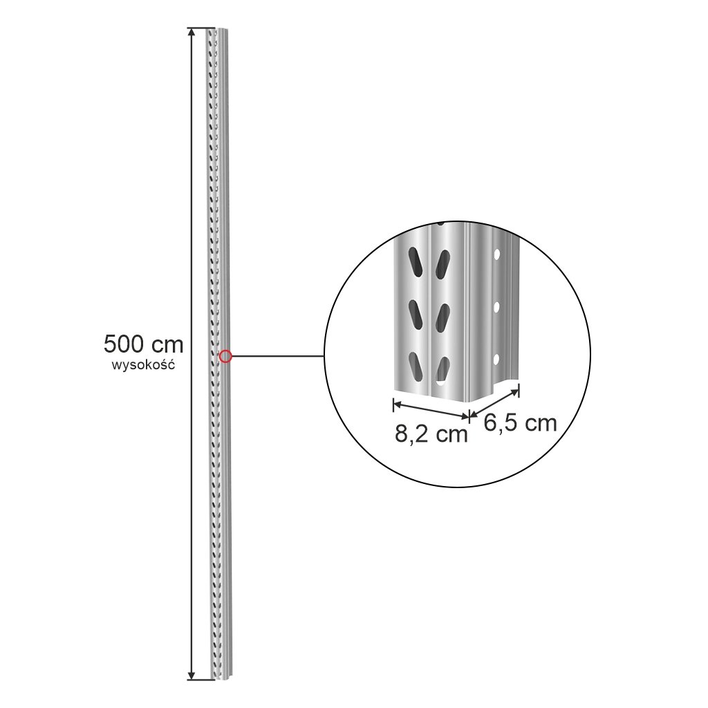 słup do regału paletowego H-500 cm ocynk
