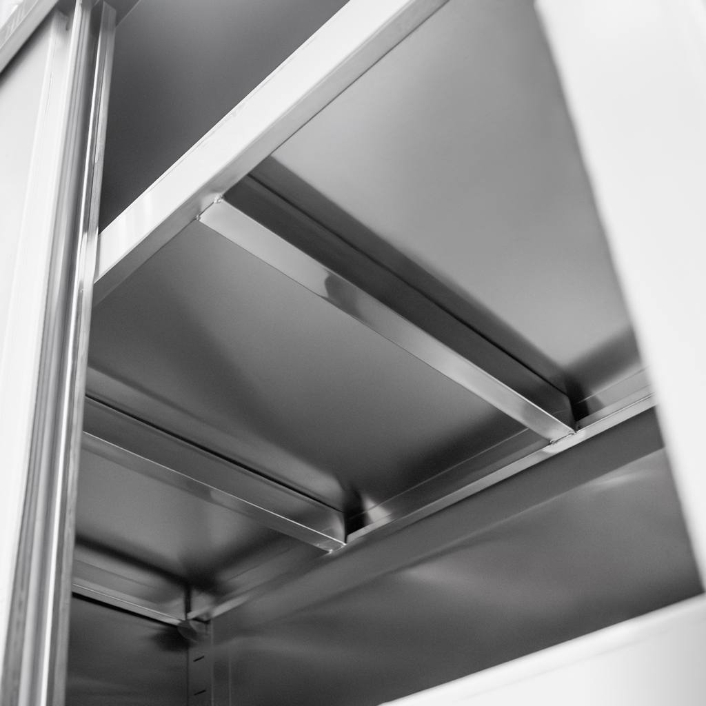 Szafa gastronomiczna przelotowa Mega-M 2-drzwiowa 100x50x180 cm stal nierdzewna-MTP001890 wzmacniane półki