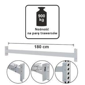 Zdjęcie produktu: Trawers schodkowy MAGO HX L-180 cm 6×5 cm nośność na parę trawersów 900 kg (5N060) szary