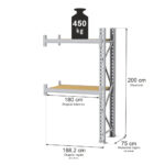 Zdjęcie produktu: Regał magazynowy 2-półkowy MGL MAGO HX H-200 cm L-188.2 cm G-75 cm 450 kg moduł dostawny szary