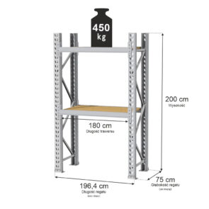 Zdjęcie produktu: Regał magazynowy 2-półkowy MGL MAGO HX H-200 cm L- 196.4 cm G-75 cm 450 kg moduł bazowy szary