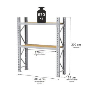 Zdjęcie produktu: Regał magazynowy 2-półkowy MGL MAGO HX H-200 cm L- 286.4 cm G-63 cm 570 kg moduł bazowy szary