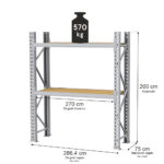 Zdjęcie produktu: Regał magazynowy 2-półkowy MGL MAGO HX H-200 cm L- 286.4 cm G-75 cm 570 kg moduł bazowy szary