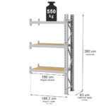 Zdjęcie produktu: Regał magazynowy 3-półkowy MGL MAGO HX H-260 cm L-188.2 cm G-63 cm 550 kg moduł dostawny szary