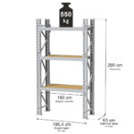 Zdjęcie produktu: Regał magazynowy 3-półkowy MGL MAGO HX H-260 cm L-196.4 cm G-63 cm 550 kg moduł bazowy szary