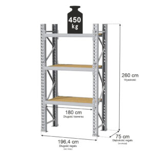 Zdjęcie produktu: Regał magazynowy 3-półkowy MGL MAGO HX H-260 cm L-196.4 cm G-75 cm 450 kg moduł bazowy szary