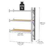 Zdjęcie produktu: Regał magazynowy 3-półkowy MGL MAGO HX H-260 cm L-278.2 cm G-75 cm 570 kg moduł dostawny szary