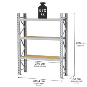 Zdjęcie produktu: Regał magazynowy 3-półkowy MGL MAGO HX H-260 cm L-286.4 cm G-63 cm 570 kg moduł bazowy szary