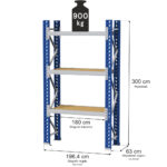 Zdjęcie produktu: Regał magazynowy 3-półkowy MGL MAGO HX H-300 cm L-196.4 cm G-63 cm 550 kg moduł bazowy niebiesko-szary