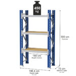 Zdjęcie produktu: Regał magazynowy 3-półkowy MGL MAGO HX H-300 cm L-196.4 cm G-75 cm  450 kg moduł bazowy niebiesko-szary