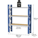 Zdjęcie produktu: Regał magazynowy 3-półkowy MGL MAGO HX H-300 cm L-286.4 cm G-63 cm 570 kg moduł bazowy niebiesko-szary