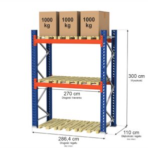 Zdjęcie produktu: Regał magazynowy paletowy  MGL MAGO HX 0+2 H-300 cm L-286,4 cm moduł bazowy, 3000 kg nośność na parę trawersów