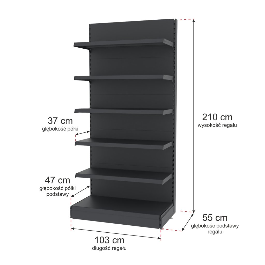 Regał sklepowy MAGO szczytowy H-210 cm L-103 cm grafitowy-MPP000741 wymiarowanie