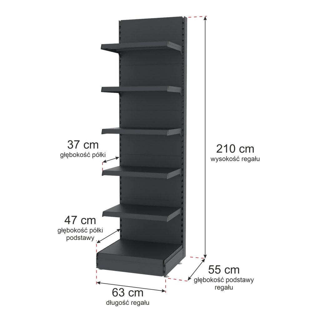 Regał sklepowy MAGO szczytowy H-210 cm L-63 cm grafitowy-MPP000750 wymiarowanie