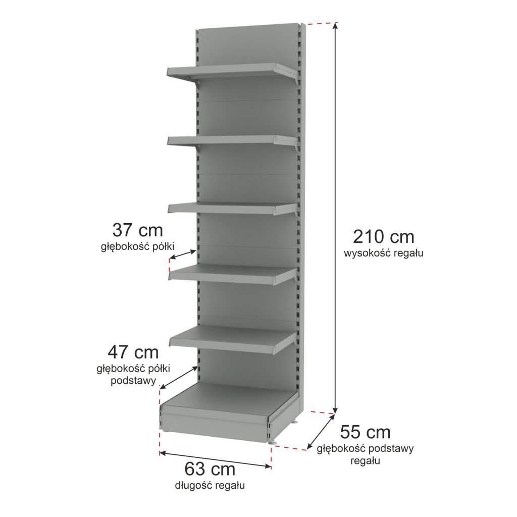 Regał sklepowy MAGO szczytowy H-210 cm L-63 cm jasny szary-MPP000751 wymiarowanie