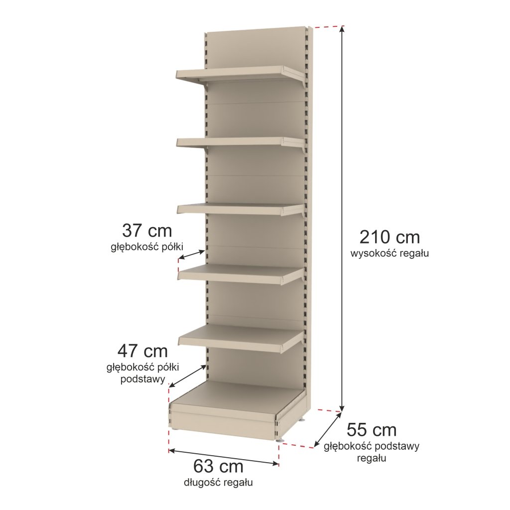 Regał sklepowy MAGO szczytowy H-210 cm L-63 cm kremowy-MPP000752 wymiarowanie