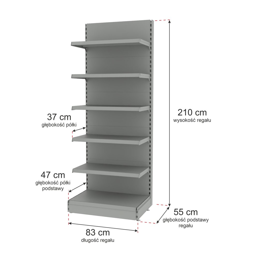 Regał sklepowy MAGO szczytowy H-210 cm L-83 cm jasny szary-MPP000754 wymiarowanie
