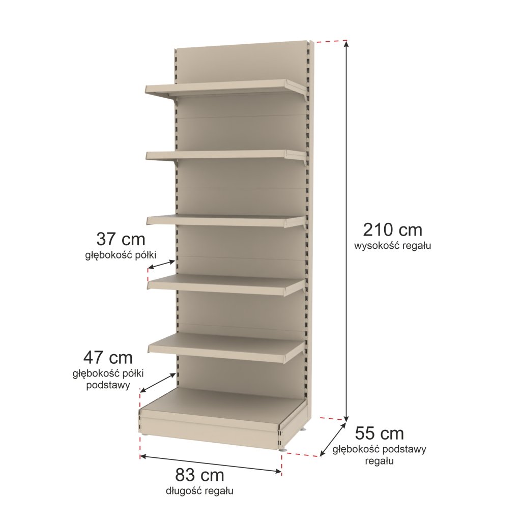 Regał sklepowy MAGO szczytowy H-210 cm L-83 cm kremowy-MPP000750 wymiarowanie