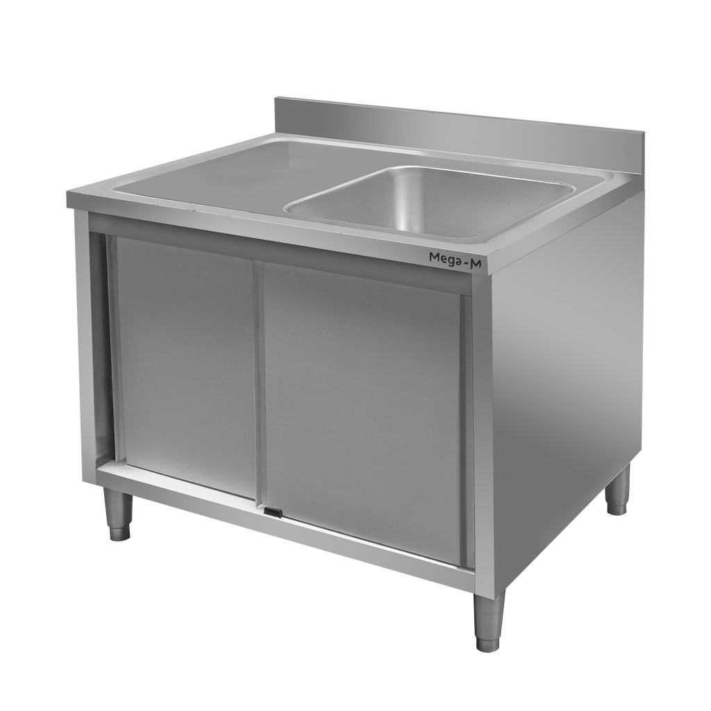 Zlew gastronomiczny jednokomorowy z ociekaczem i szafką Mega-M 100x60x85 cm stal nierdzewna