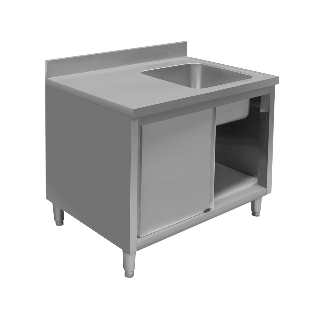 Zlew gastronomiczny jednokomorowy z ociekaczem i szafką Mega-M 100x60x85 cm stal nierdzewna