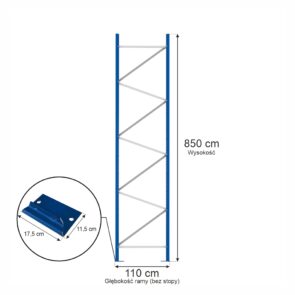 Zdjęcie produktu: Rama MECALUX H-850 cm G-110 cm W-12 cm niebieska (skręcona)