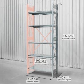 Zdjęcie produktu: Regał magazynowy 5-półkowy DEXION H-250 cm L-102 cm G-40 cm moduł dostawny z siatką