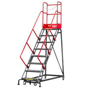 Zdjęcie produktu: Drabina magazynowa przejezdna pomost magazynowy Mega-M H-204 cm 8 stopni hamulec schodkowy