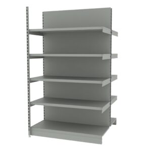 Zdjęcie produktu: Regał sklepowy wzmocniony gondola MAGO H-210 cm L-126,5 cm G-128 cm moduł dostawny jasny szary