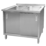Zdjęcie produktu: Zlew gastronomiczny spawany dwukomorowy z szafką Mega-M 100x70x85 cm stal nierdzewna