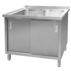 Zdjęcie produktu: Zlew gastronomiczny spawany dwukomorowy z szafką Mega-M 100x70x85 cm stal nierdzewna