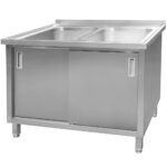 Zdjęcie produktu: Zlew gastronomiczny spawany dwukomorowy z szafką Mega-M 120x70x85 cm stal nierdzewna