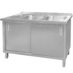 Zdjęcie produktu: Zlew gastronomiczny spawany dwukomorowy z szafką Mega-M 140x70x85 cm stal nierdzewna